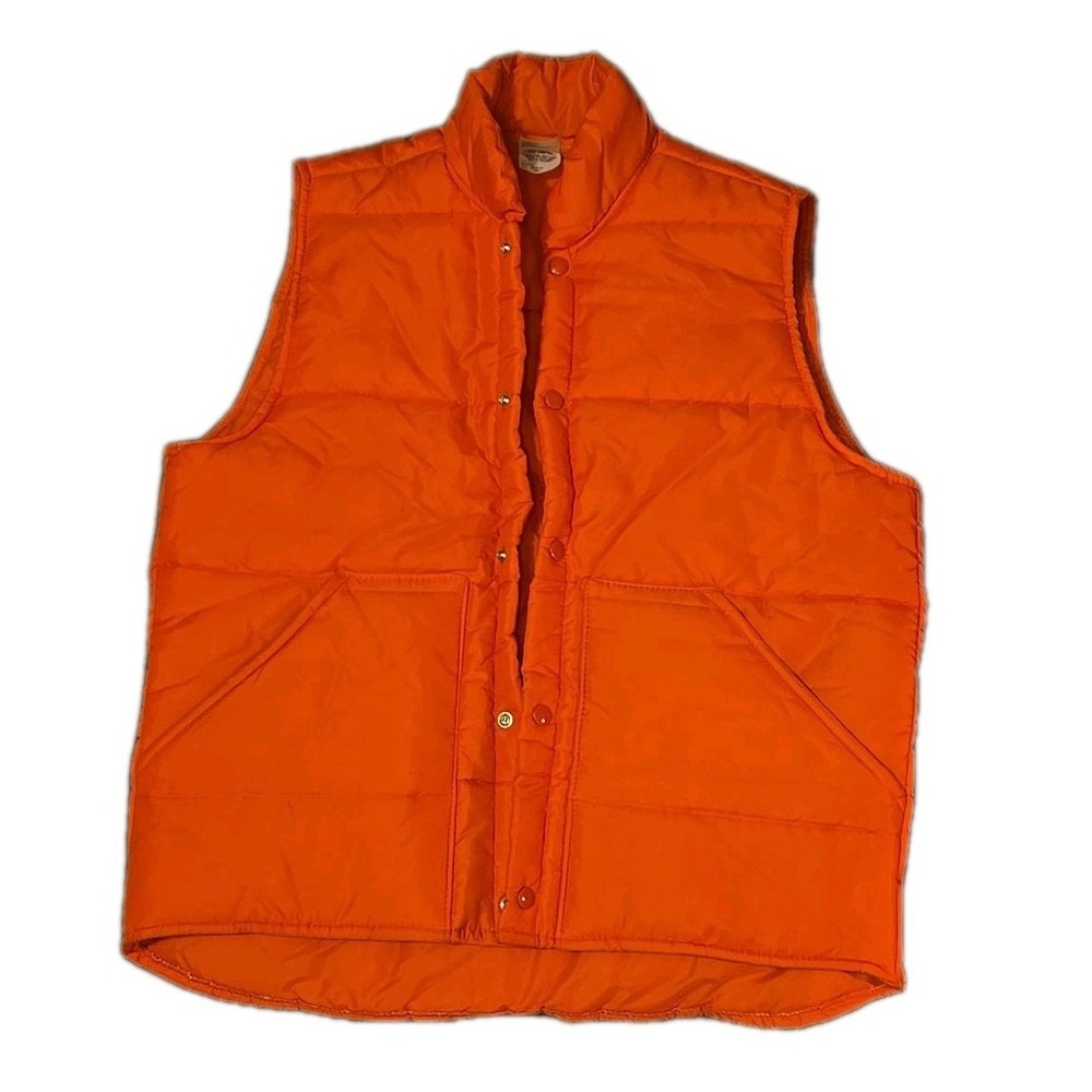 VTG K-Brand Puffer Vest Mens Medium Made‎ in USA Orange Workwear Hunting Snap